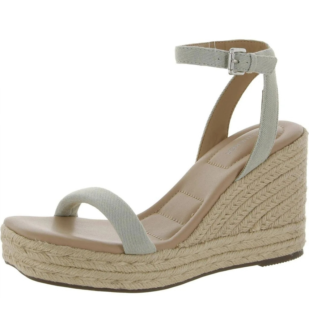 Women's Padded Light Blue Denim Wedge Espadrille Platform Sandals 9.5 M - Picture 2 of 9